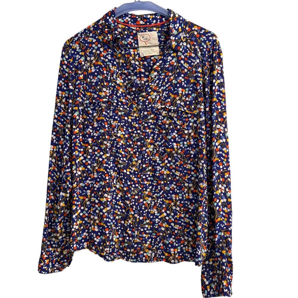 52 Conversations 9 / 52 Anthropologie Royal Blue Floral Blouse Size 8